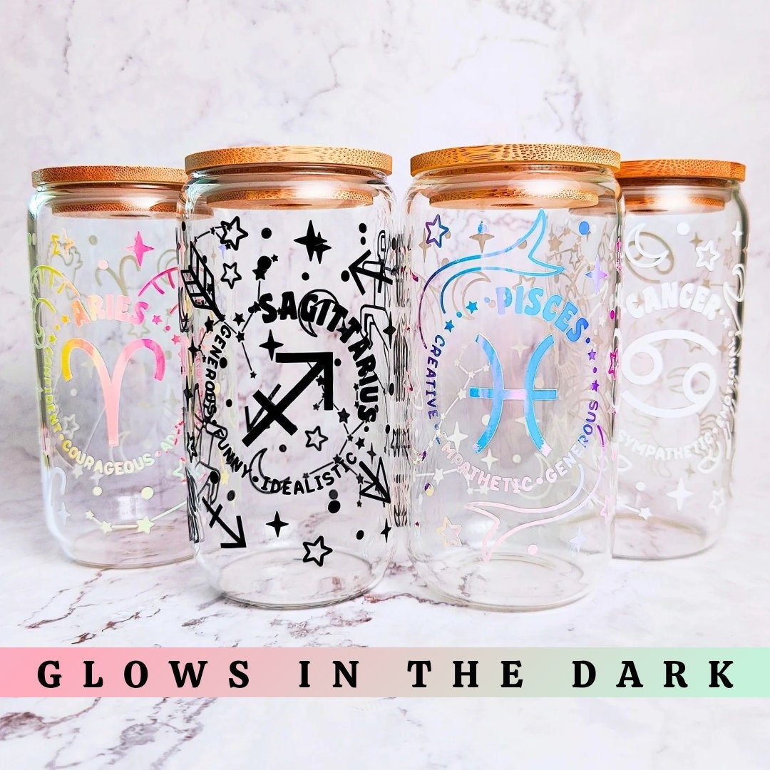 Zodiac Glow In The Dark Glass Cup
