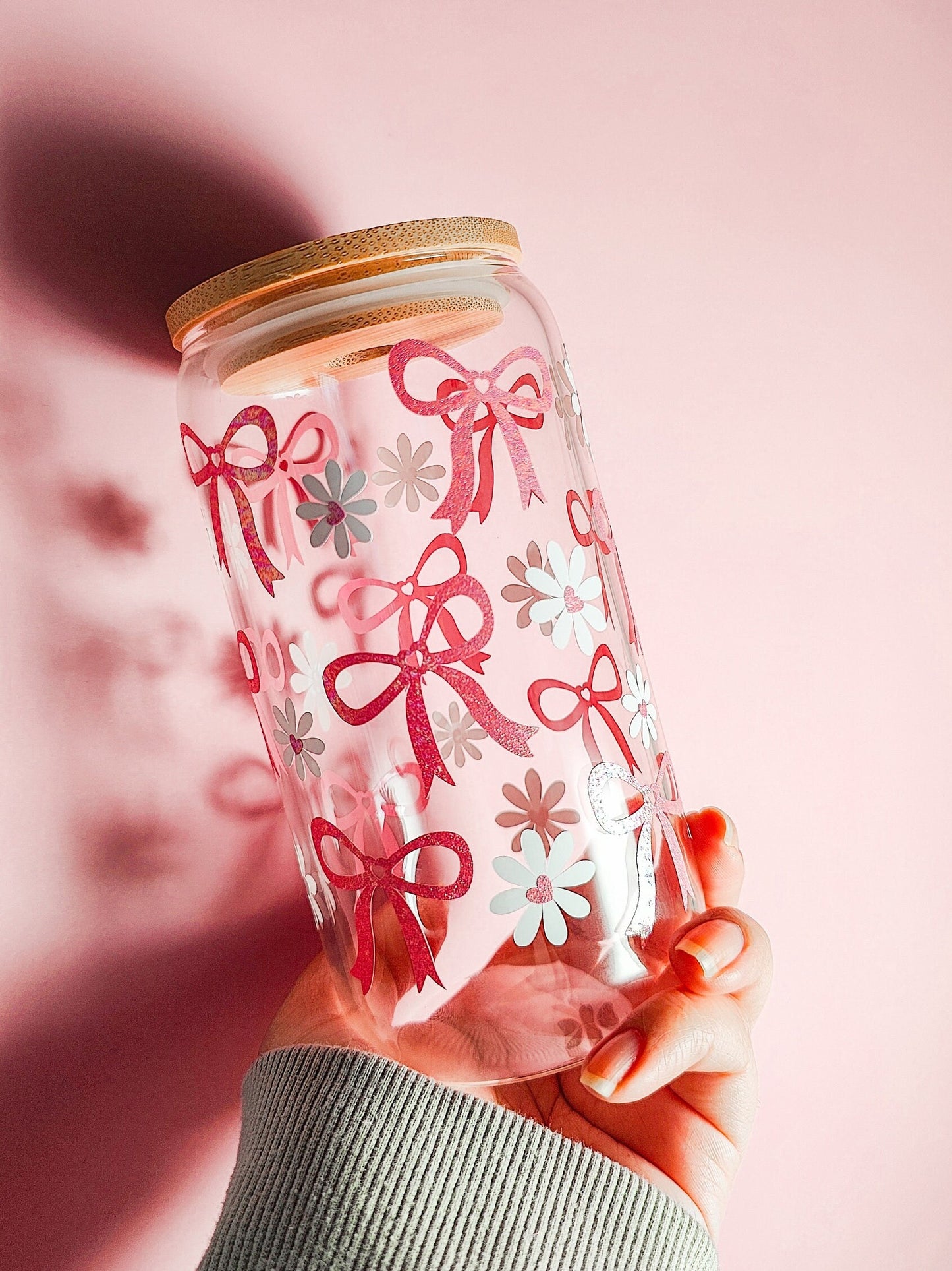 Coquette Bows and Daisies Glass Cup