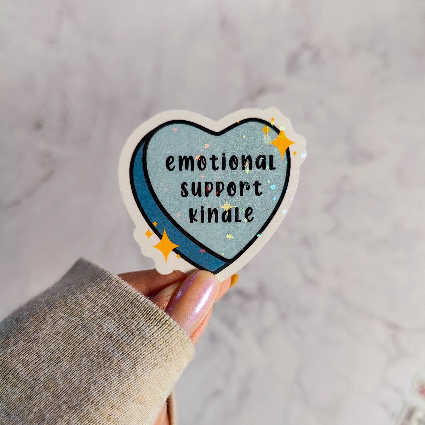 Emotional Support Kindle Heart Holographic Sticker