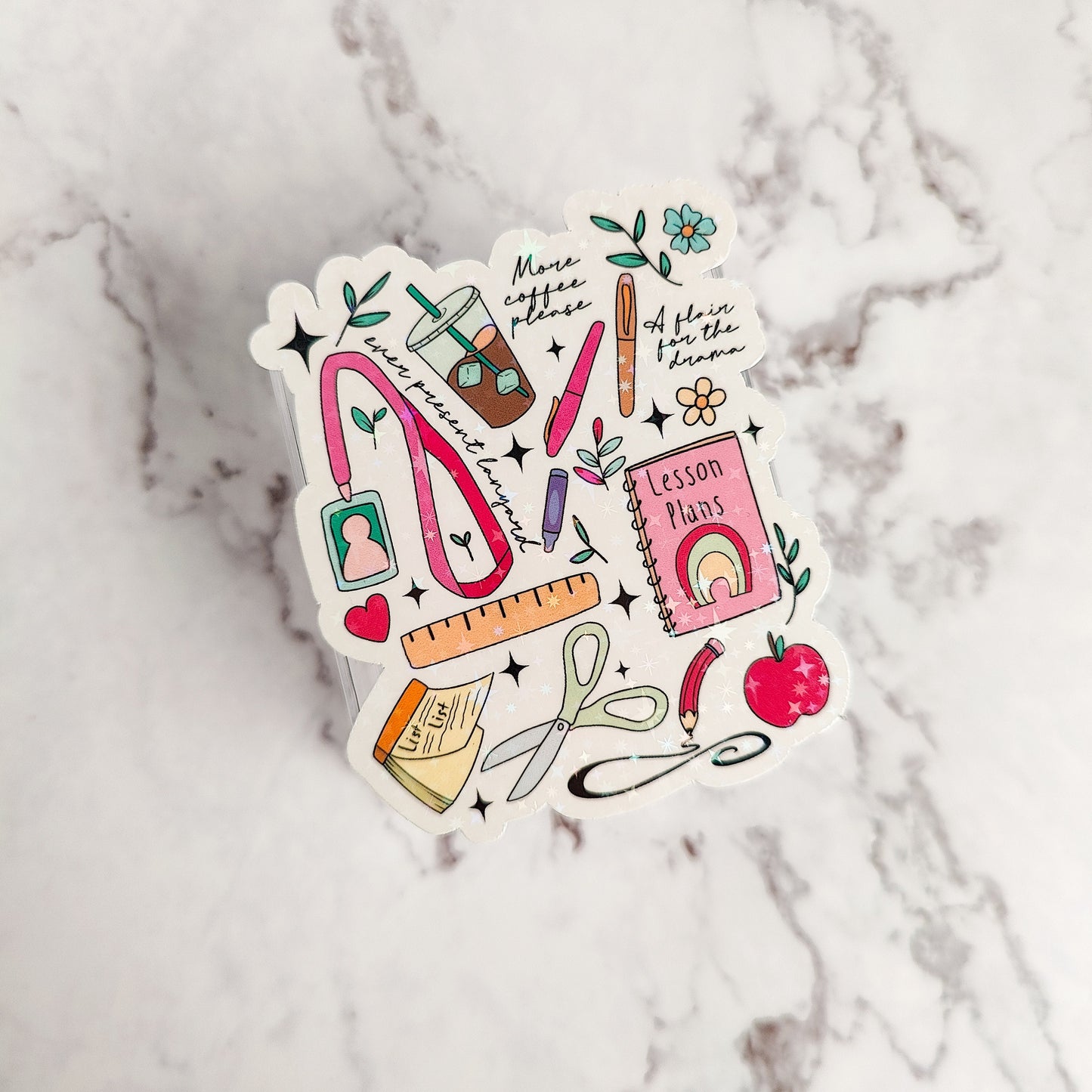 Teacher Doodles Holographic Sticker