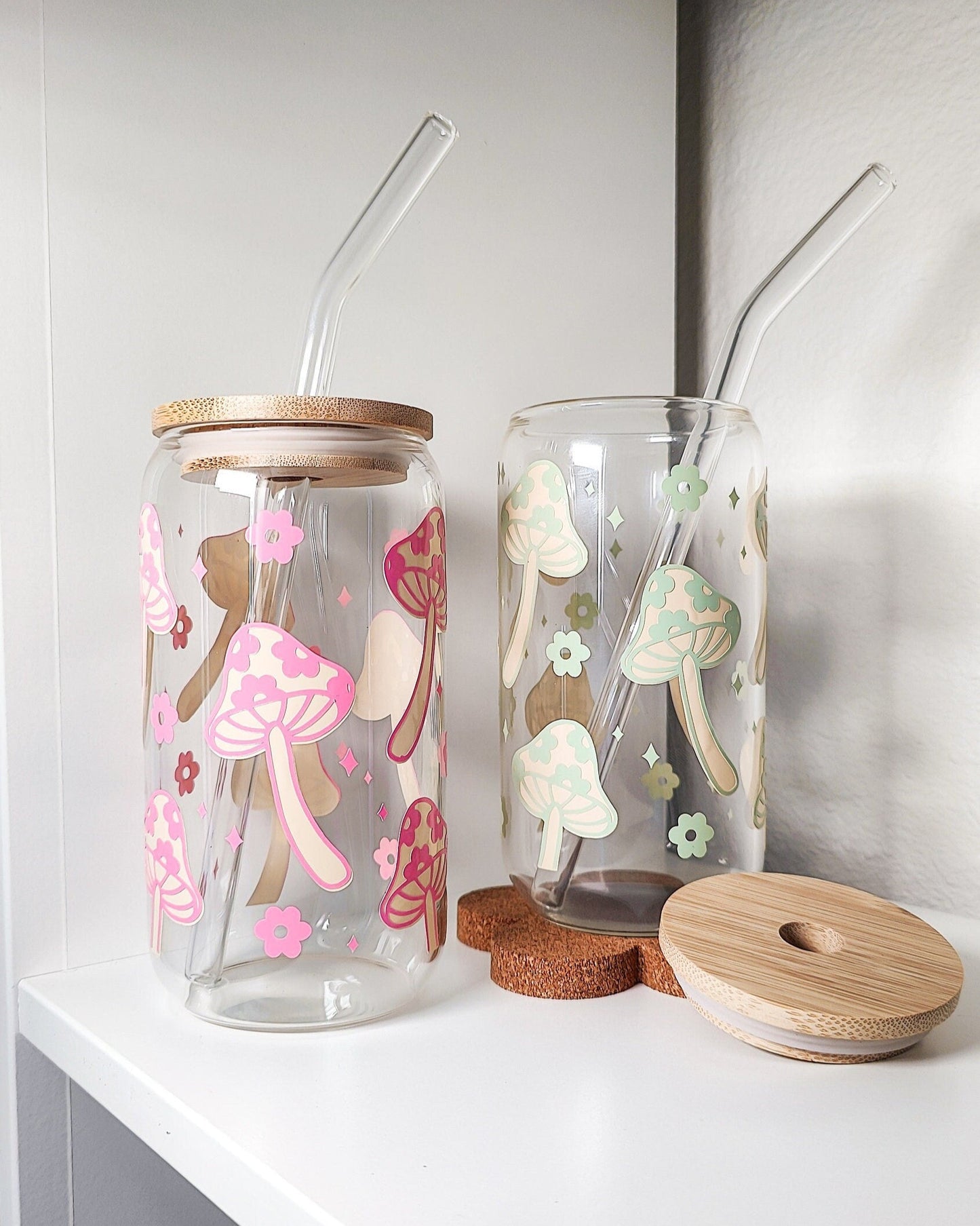 Floral Mushroom Glass Cup