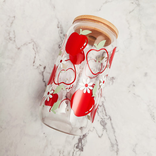 Apples and Daises Glass Cup