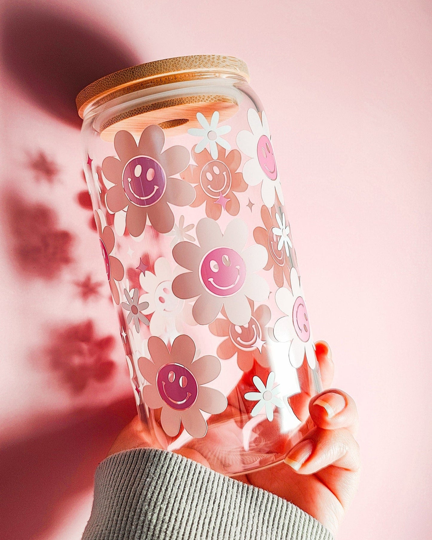 Happy Face Flower Glass Cup