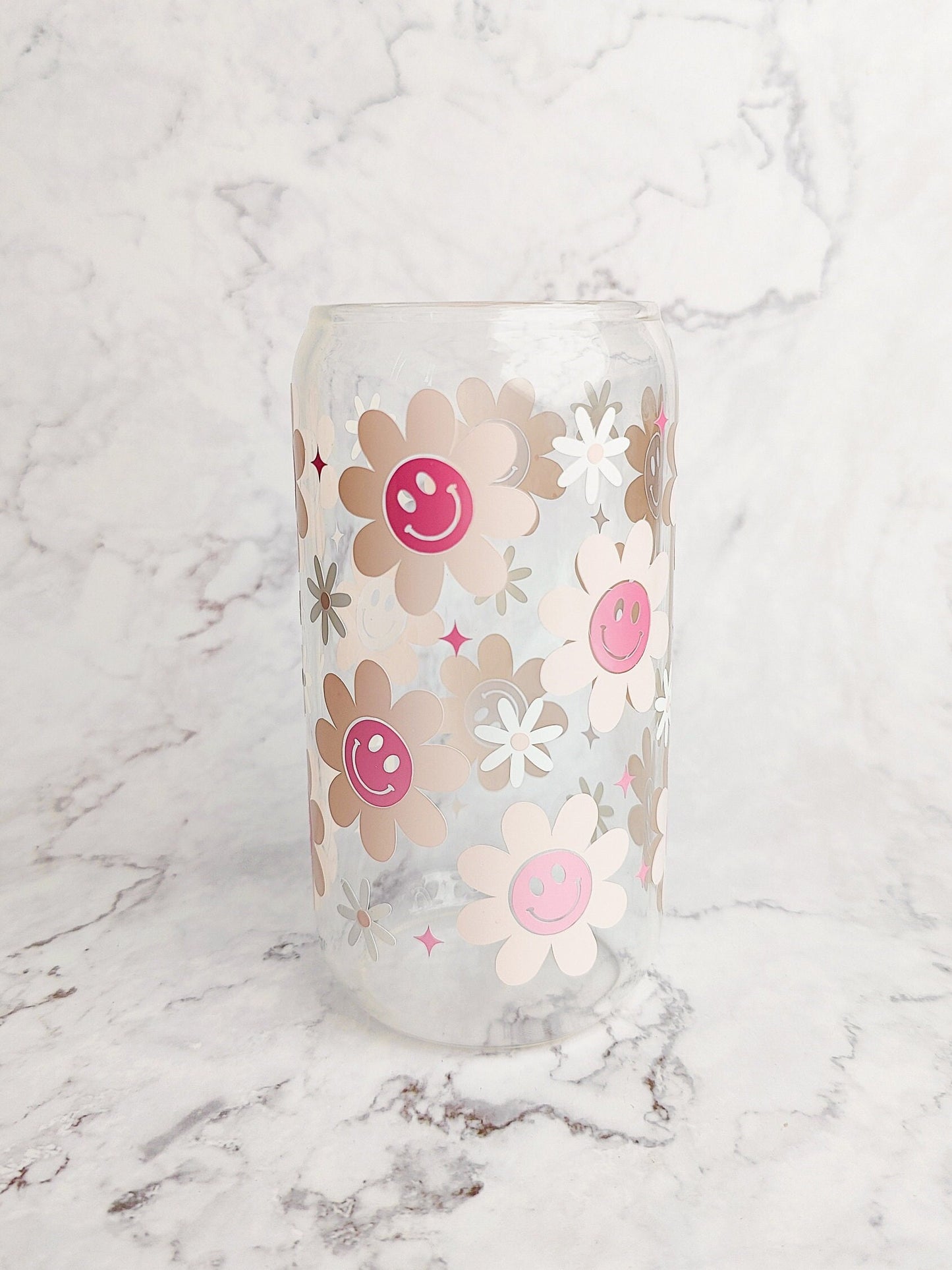 Happy Face Flower Glass Cup