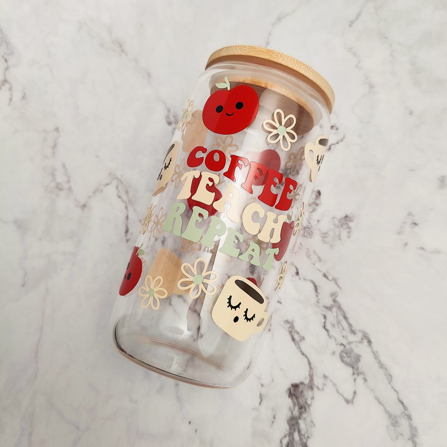 Coffee Teach Repeat Glass Cup