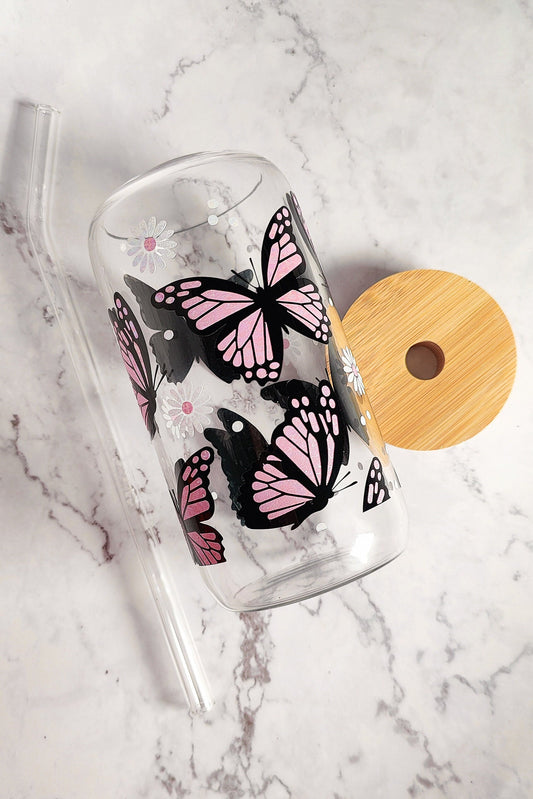 Butterfly Daisy Glass Coffee Cup