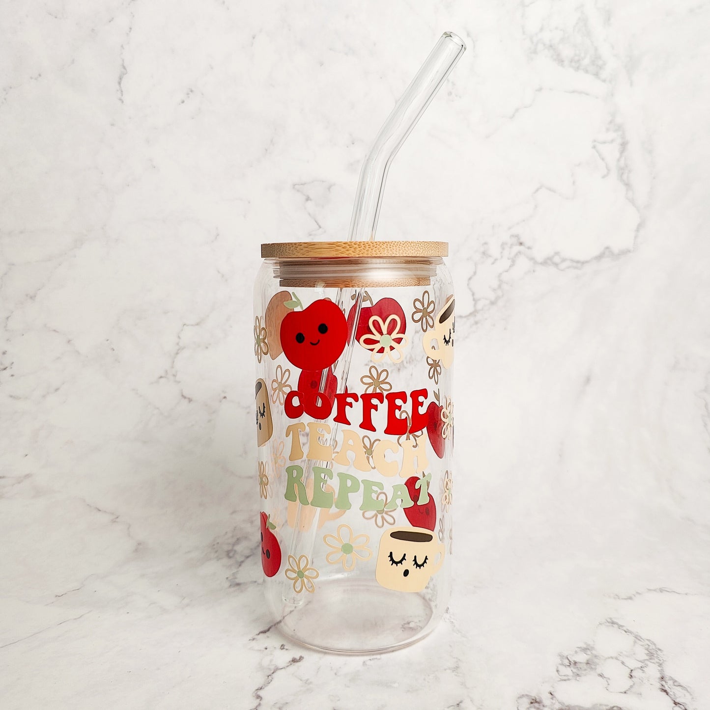 Coffee Teach Repeat Glass Cup