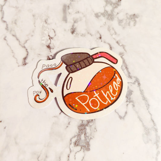 Pothead Coffee Pot Holographic Sticker