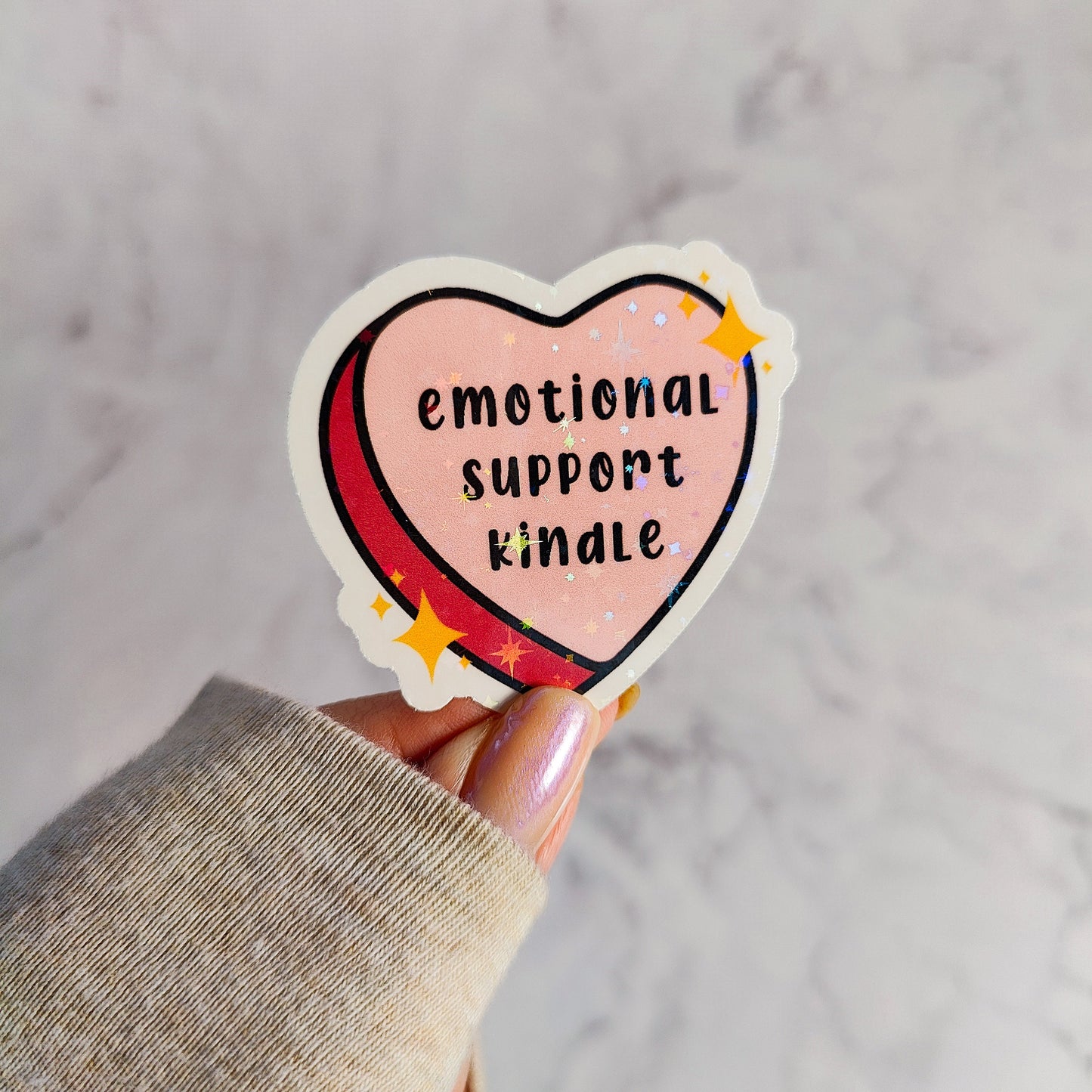 Emotional Support Kindle Heart Holographic Sticker