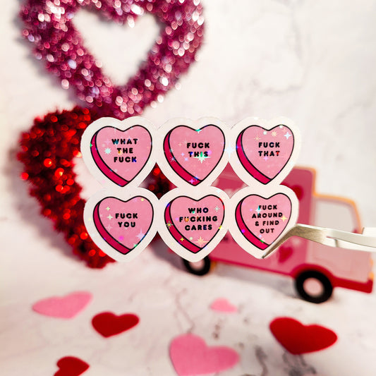 Anti Valentine's Candy Heart Holographic Sticker