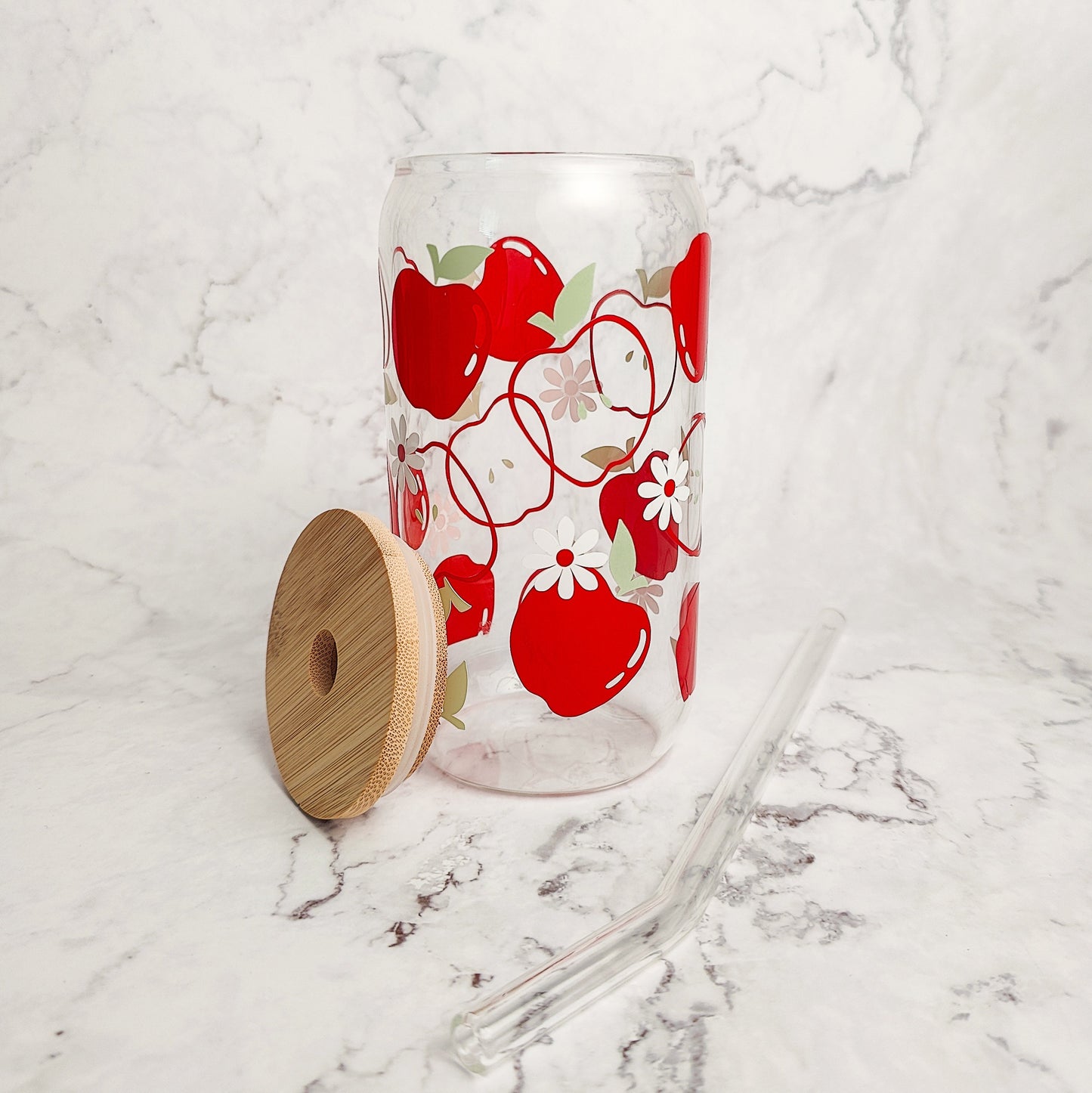 Apples and Daises Glass Cup
