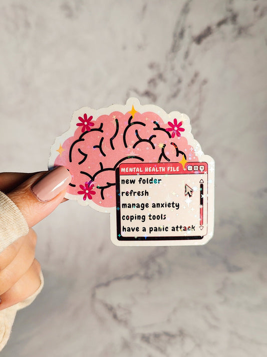 Brain Mental Health File Holographic Sticker