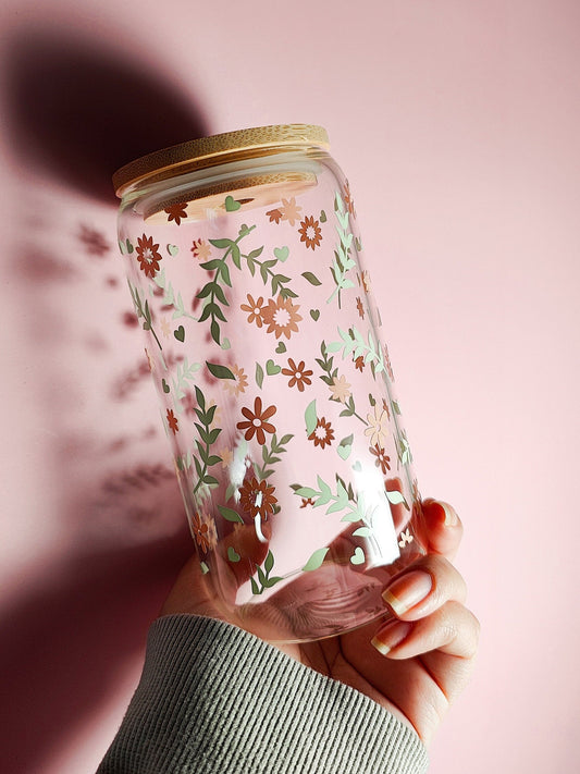 Minimal Spring Floral Glass Cup