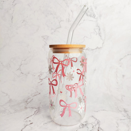 Coquette Bows and Daisies Glass Cup