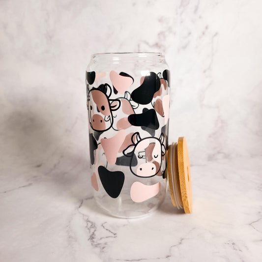 Strawberry Milk Cow Print Glass Cup