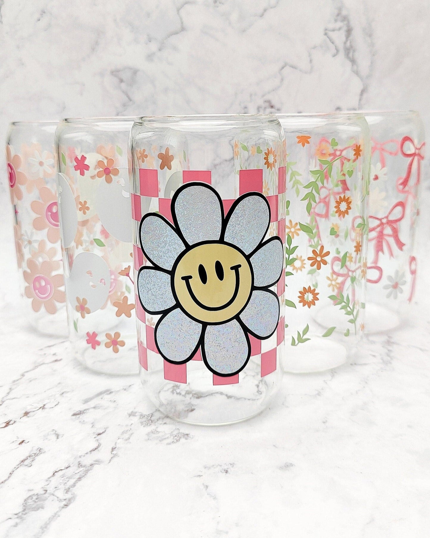 Happy Face Flower Glass Cup