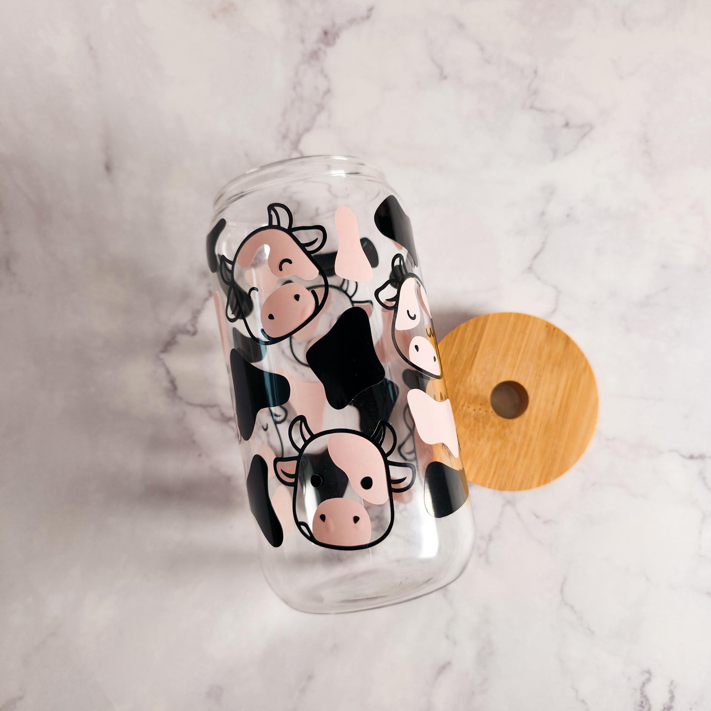Strawberry Milk Cow Print Glass Cup