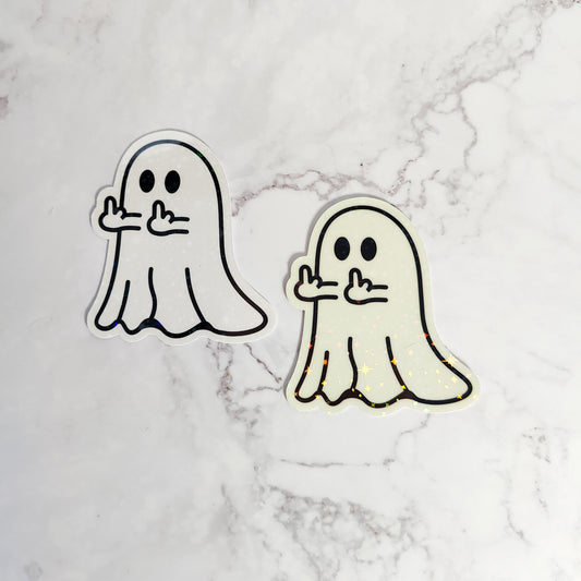 Funny Middle Finger Holographic Ghost Sticker