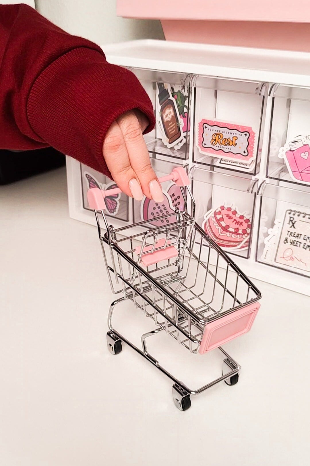 Mini Pink Shopping Cart