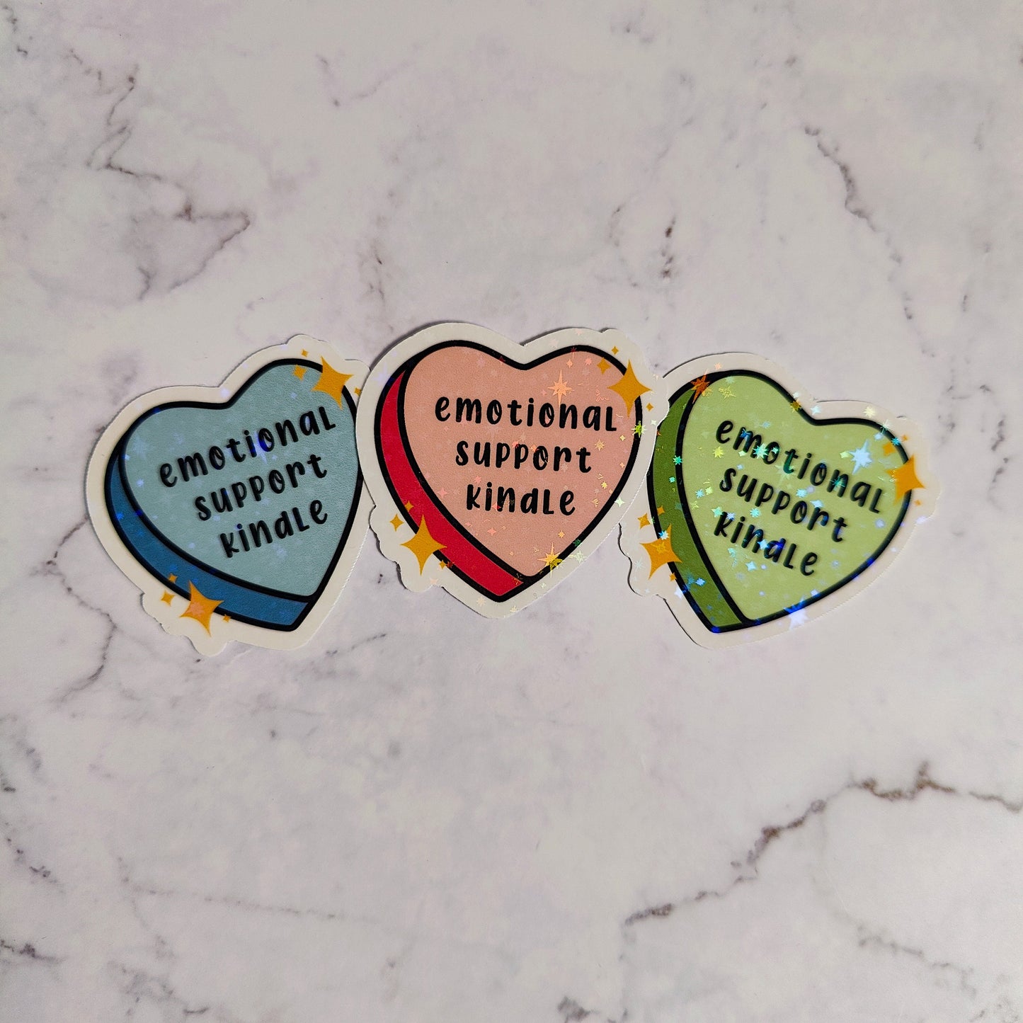 Emotional Support Kindle Heart Holographic Sticker
