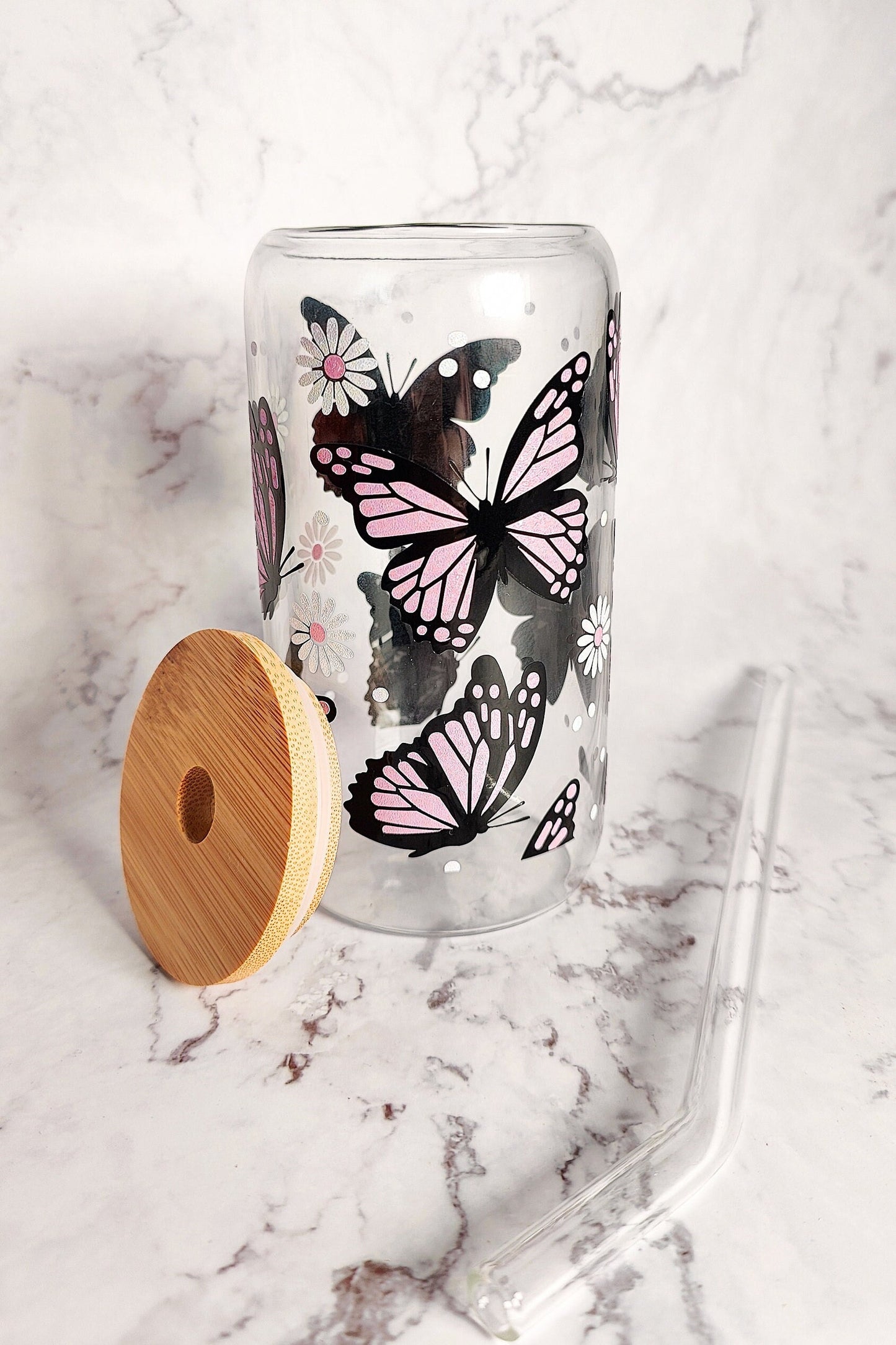 Butterfly Daisy Glass Coffee Cup