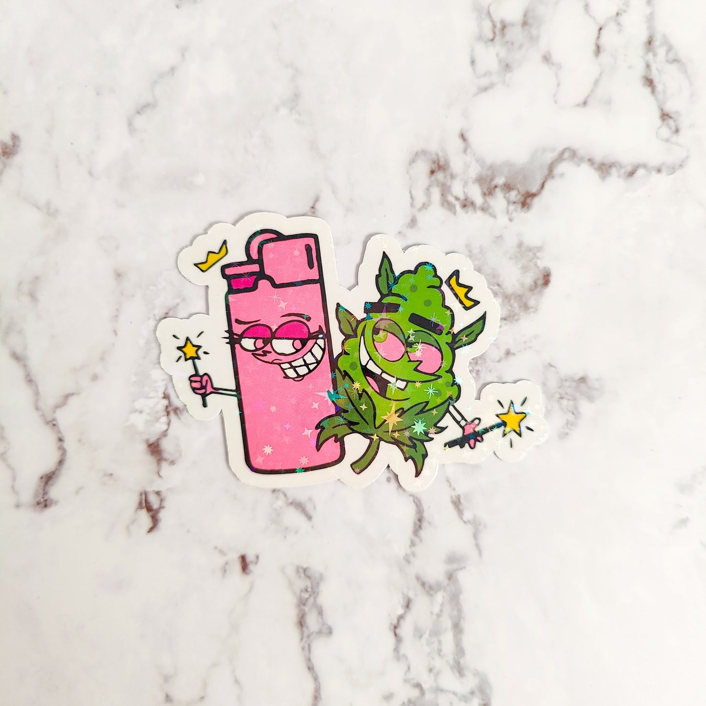 Cartoon Cannabis Besties Holographic Sticker