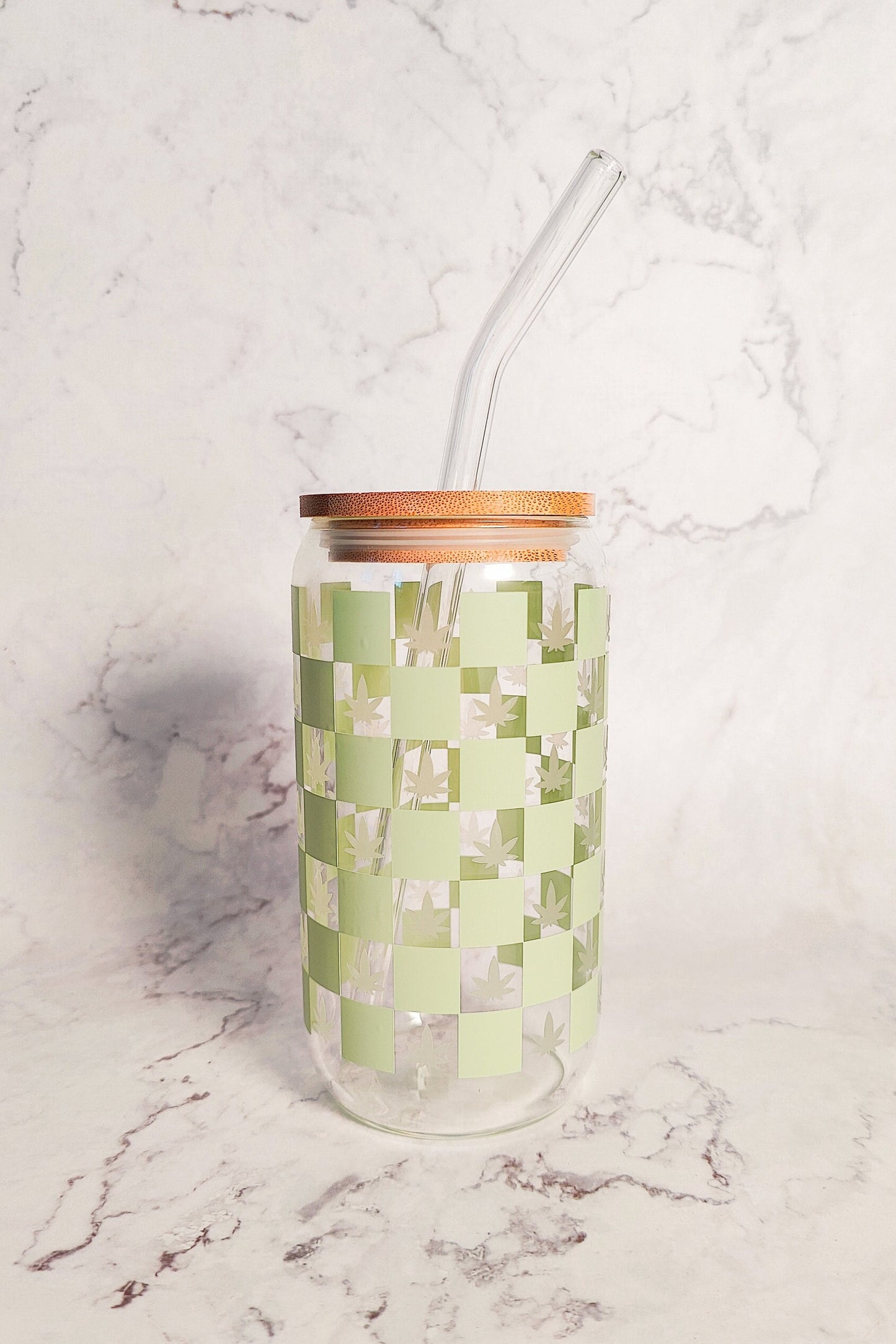 Checkered Color Changing Hemp Leaf Glass Cup