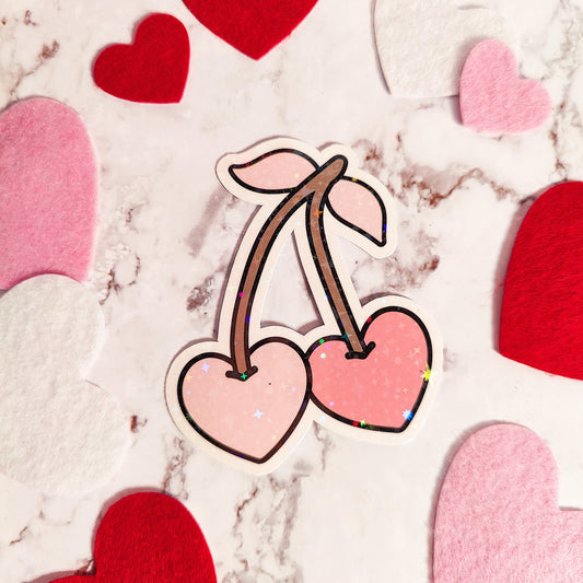 Cherry Hearts Holographic Sticker