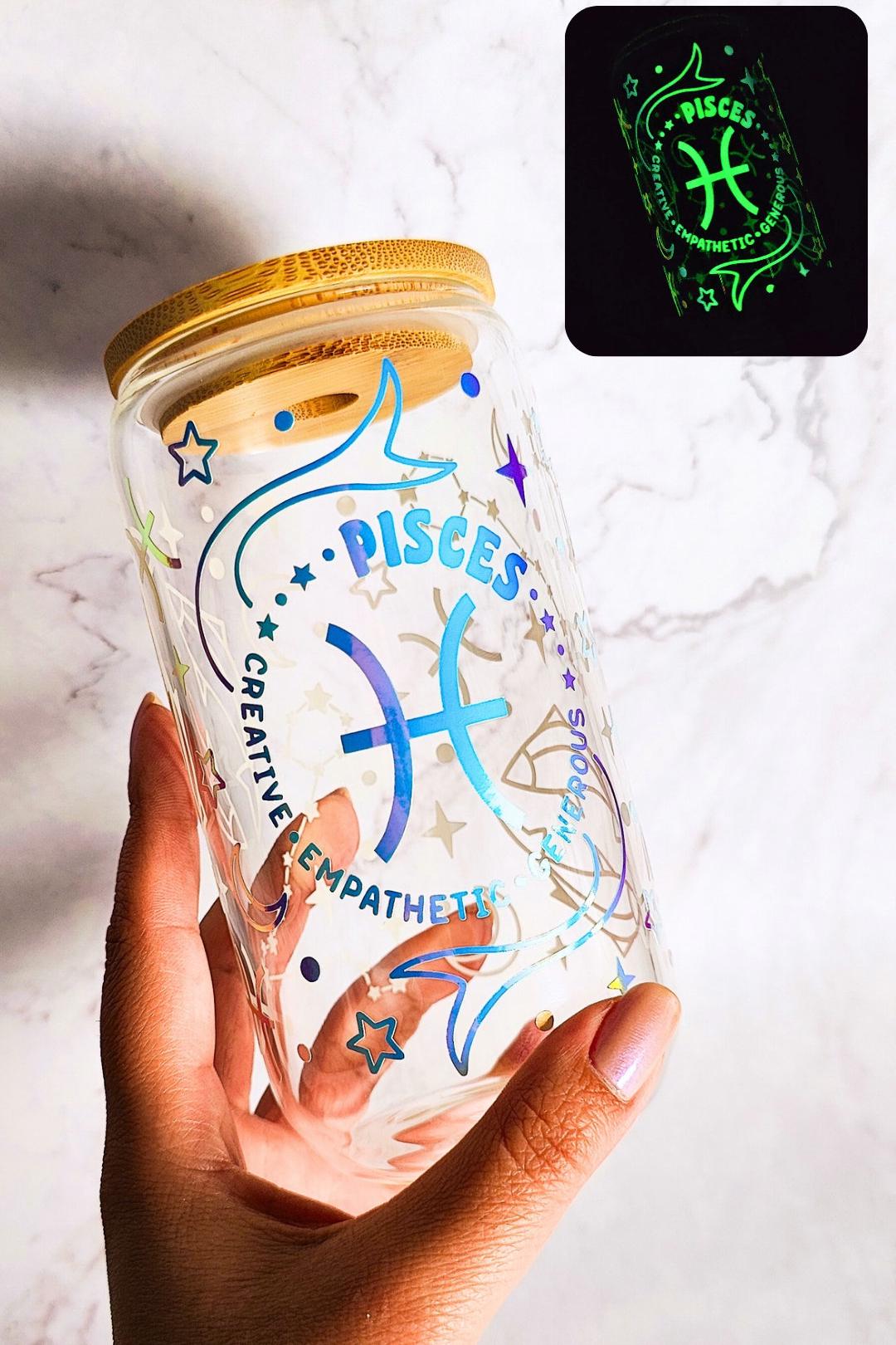 Zodiac Glow In The Dark Glass Cup