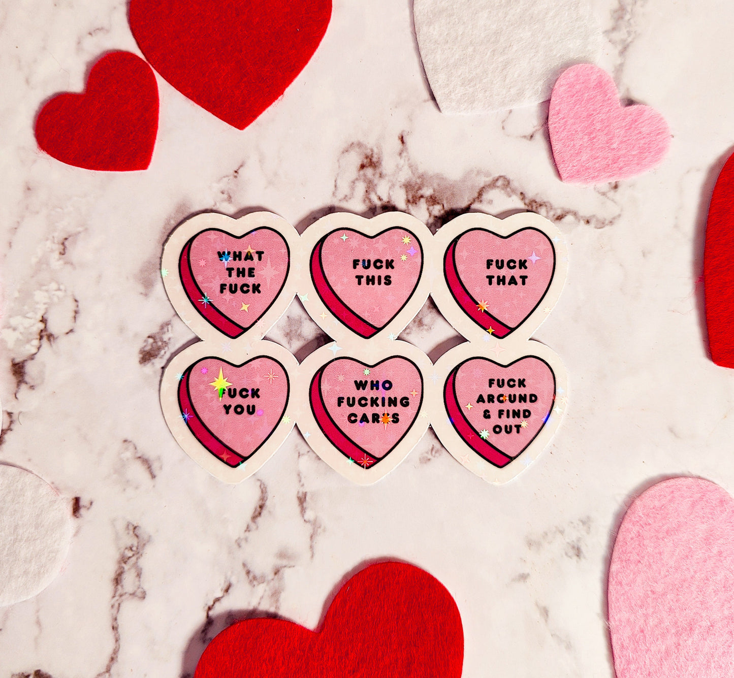 Anti Valentine's Candy Heart Holographic Sticker