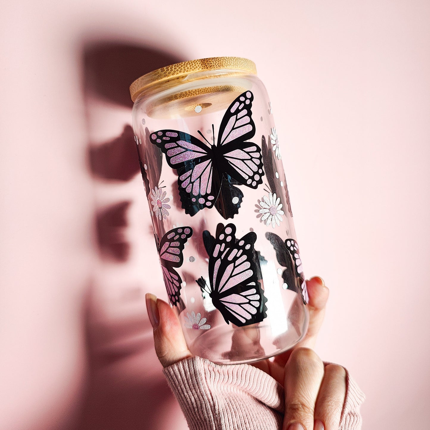 Butterfly Daisy Glass Coffee Cup