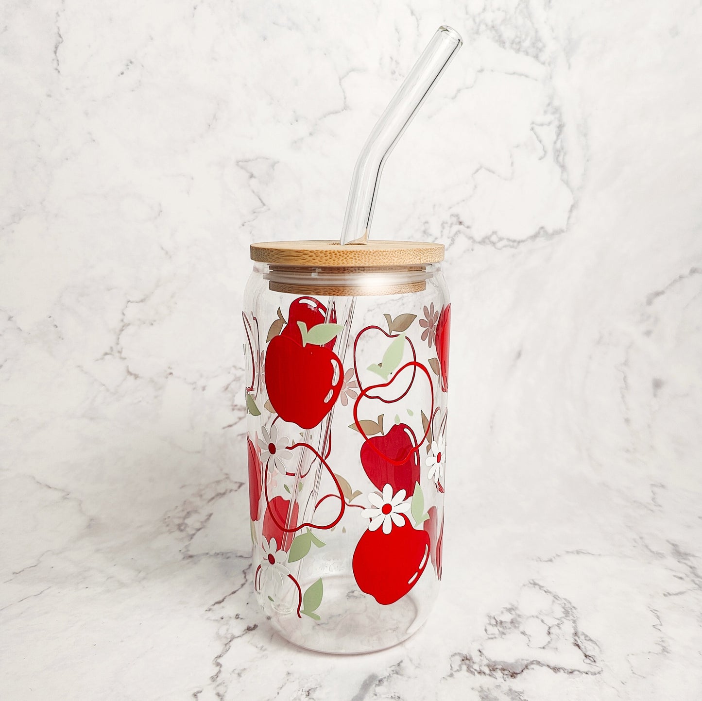 Apples and Daises Glass Cup