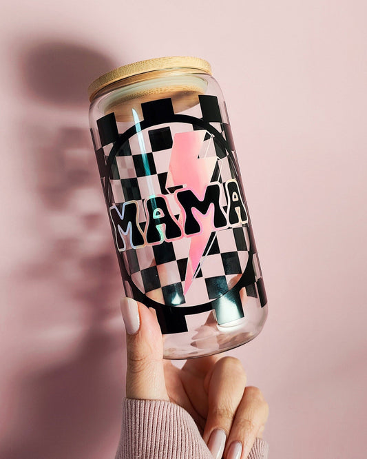 Checkered Glow In The Dark Mama Glass Cup