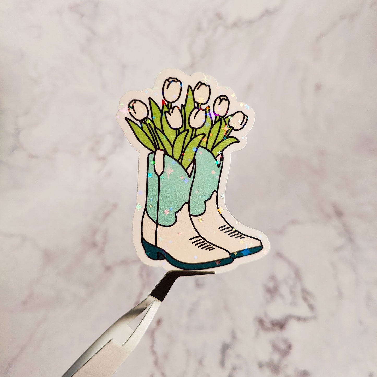 Tulip Cowboy Boots Holographic Sticker