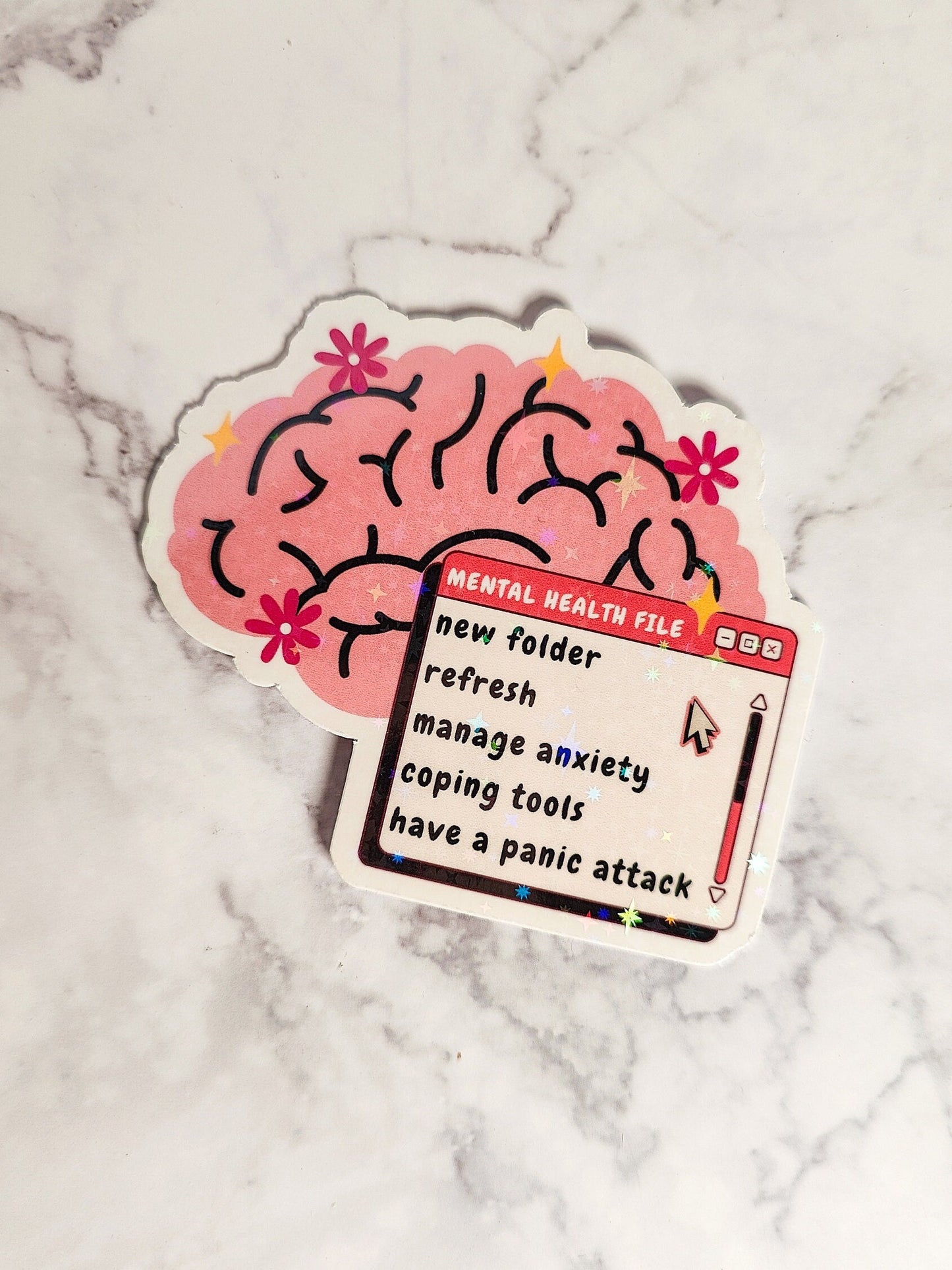 Brain Mental Health File Holographic Sticker