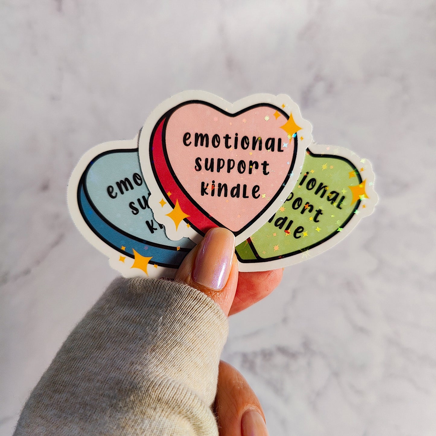 Emotional Support Kindle Heart Holographic Sticker
