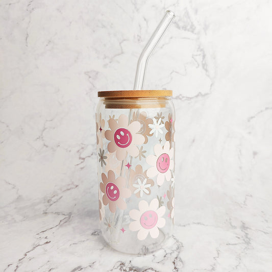 Happy Face Flower Glass Cup