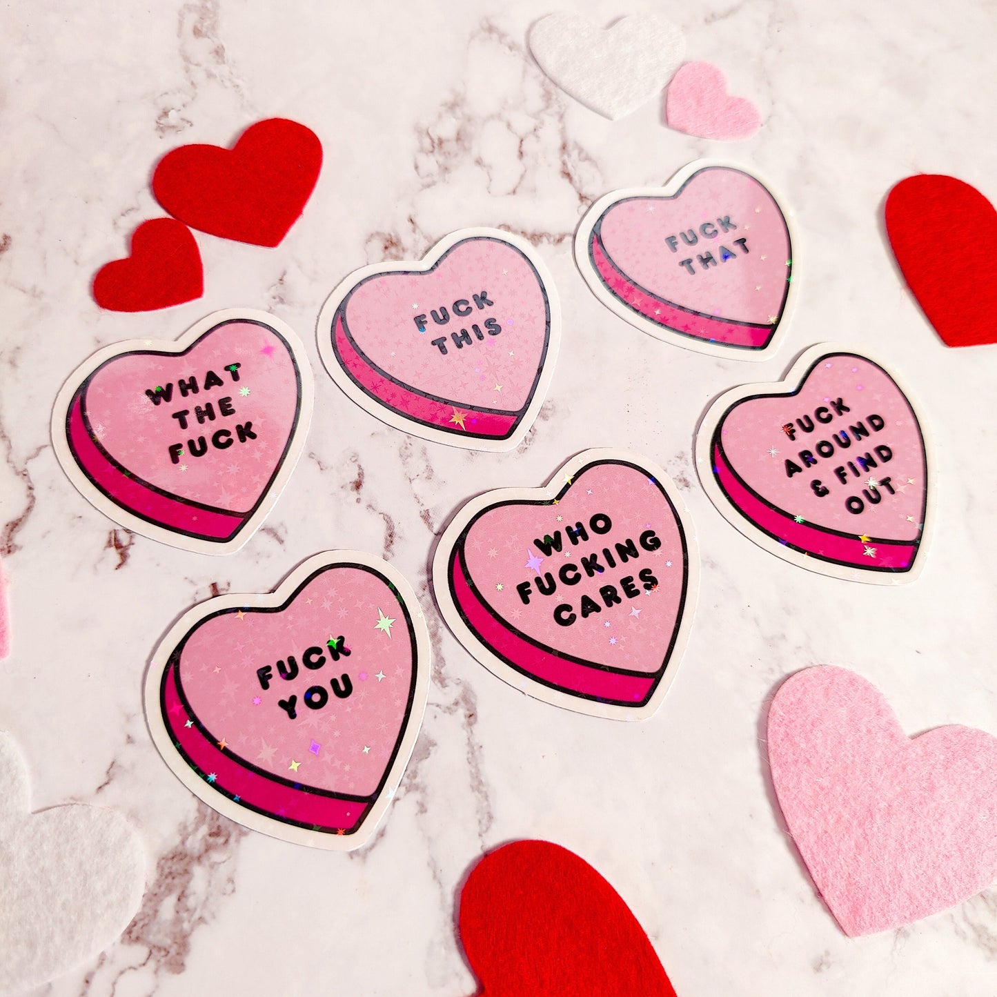 Anti Valentine's Candy Heart Holographic Sticker