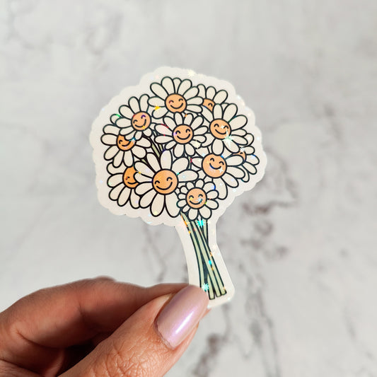 Happy Flower Bouquet Holographic Sticker