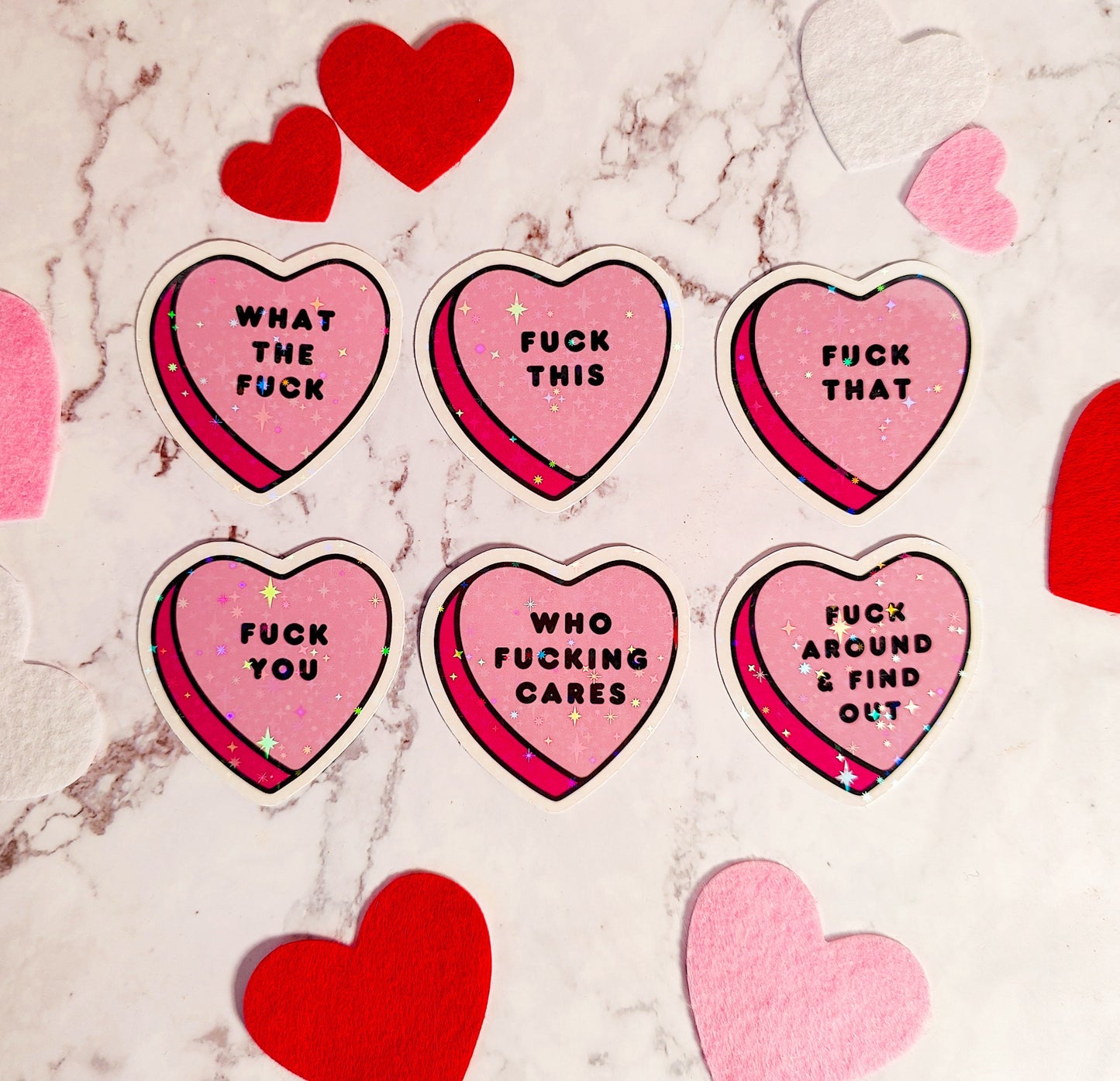 Anti Valentine's Candy Heart Holographic Sticker