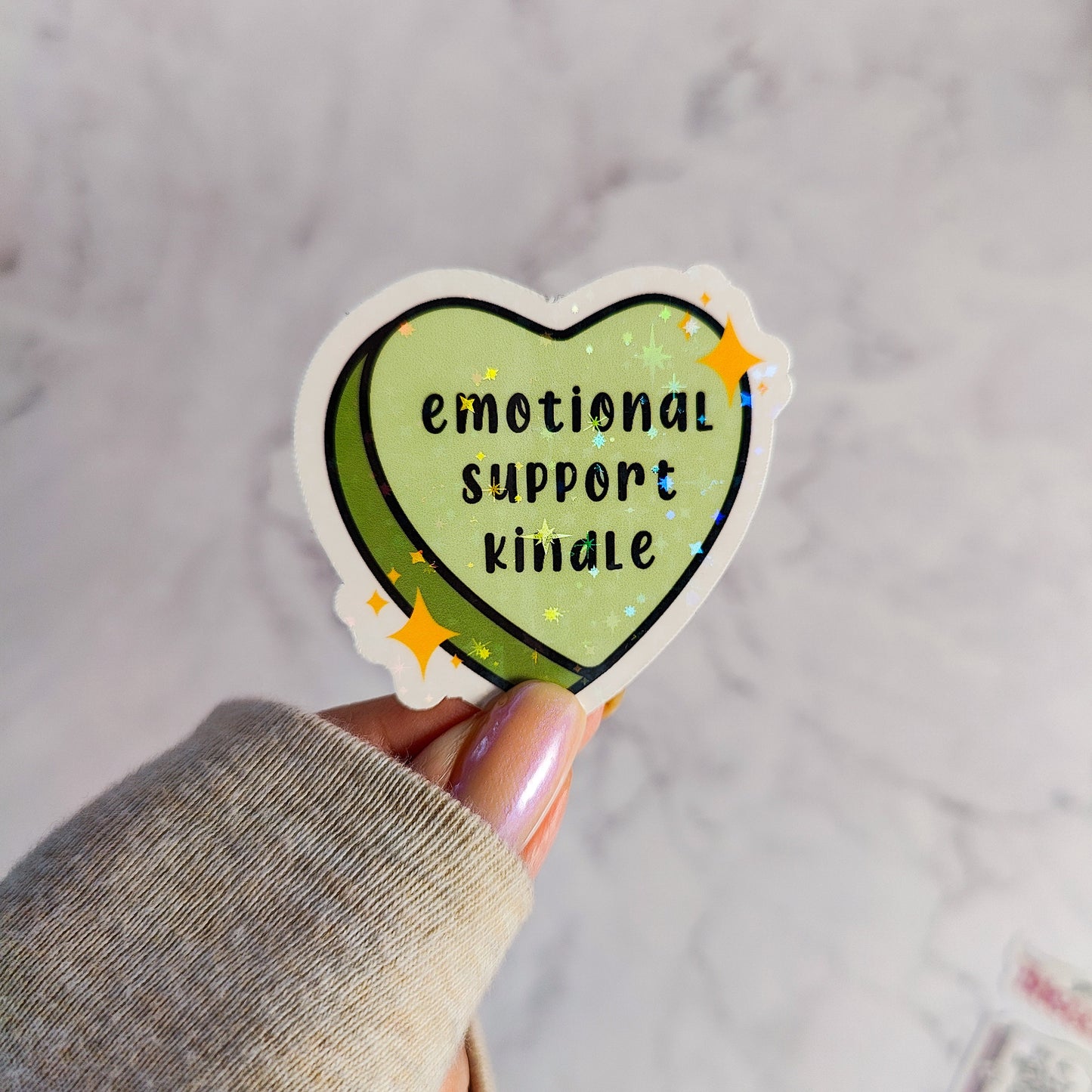 Emotional Support Kindle Heart Holographic Sticker