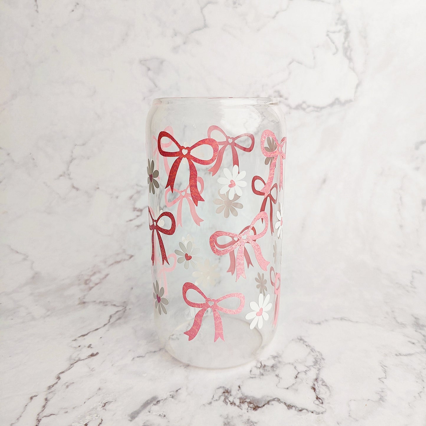 Coquette Bows and Daisies Glass Cup