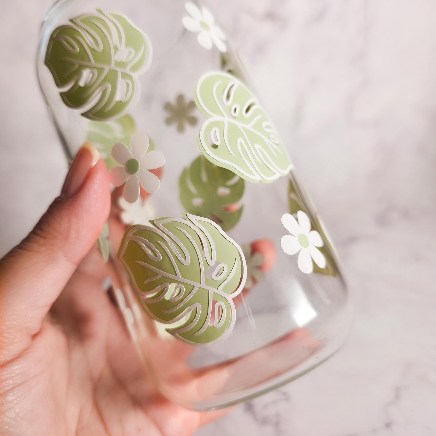 Floral Monstera Glass Cup