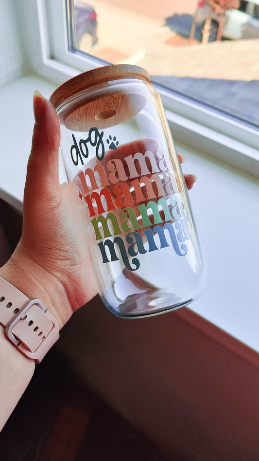 Dog Mama Glass Coffee Cup, Cat Mama Glass Coffee Libbey, Dog and Cat Lovers, Paw Print Beer Glass, Pastel Fur Baby Personalized Glass Tumber