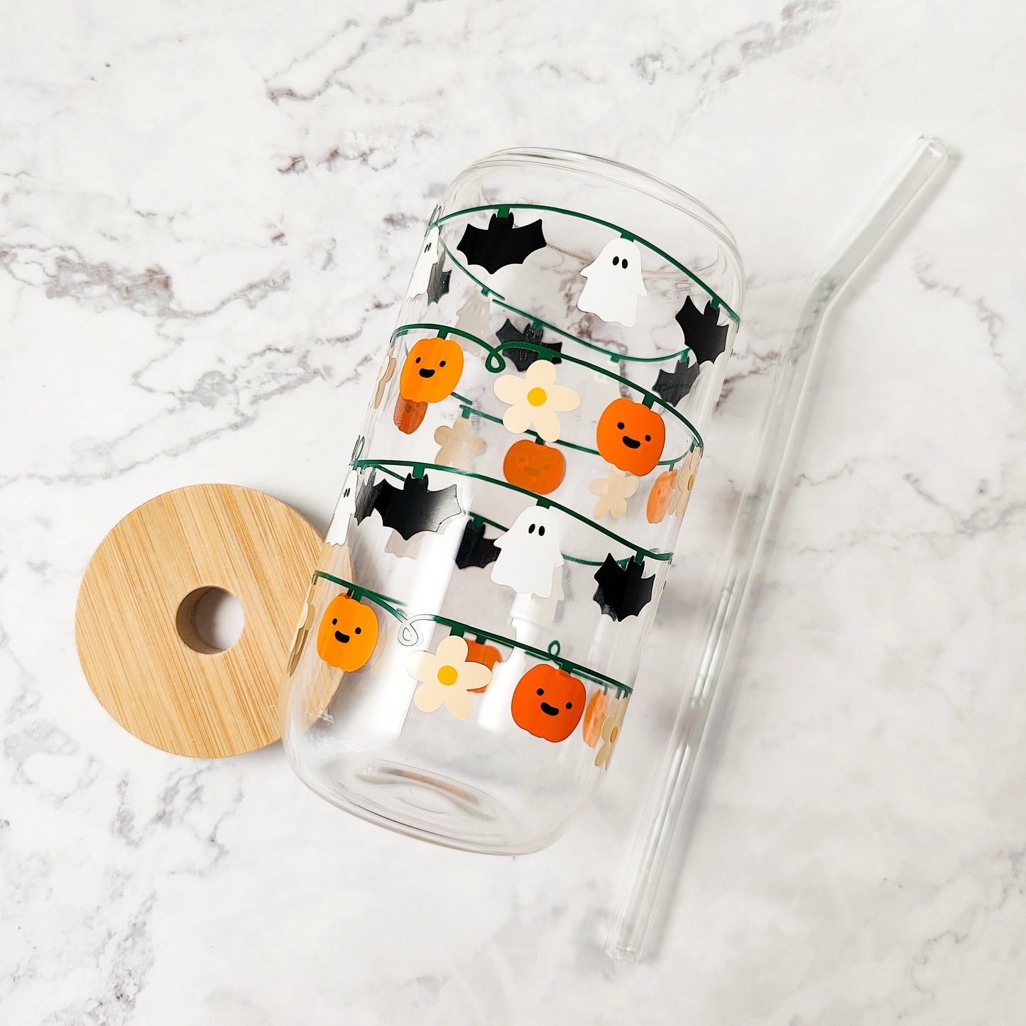Halloween String Lights Beer Glass, Ghost Coffee Glass Cup, Fall Pumpkin Can Shaped Glass, Halloween Iced Coffee Cup, Cute Spooky Gift