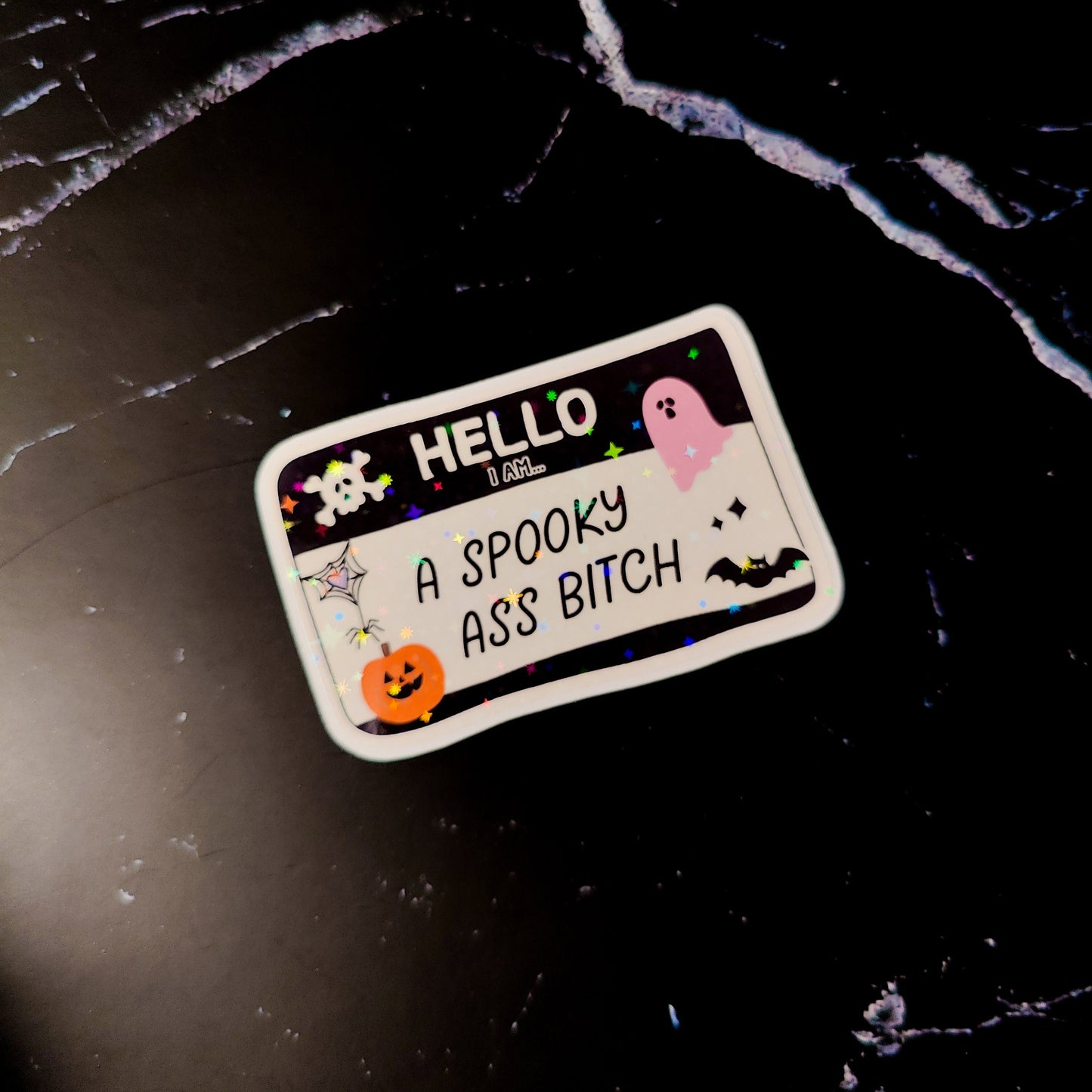Hello I'm a Spooky Ass Bitch Holographic Sticker, Laptop/Water Bottle Sticker, Easy Peel, Water Resistant, Boss Babe Gift, Spooky Babe Gift