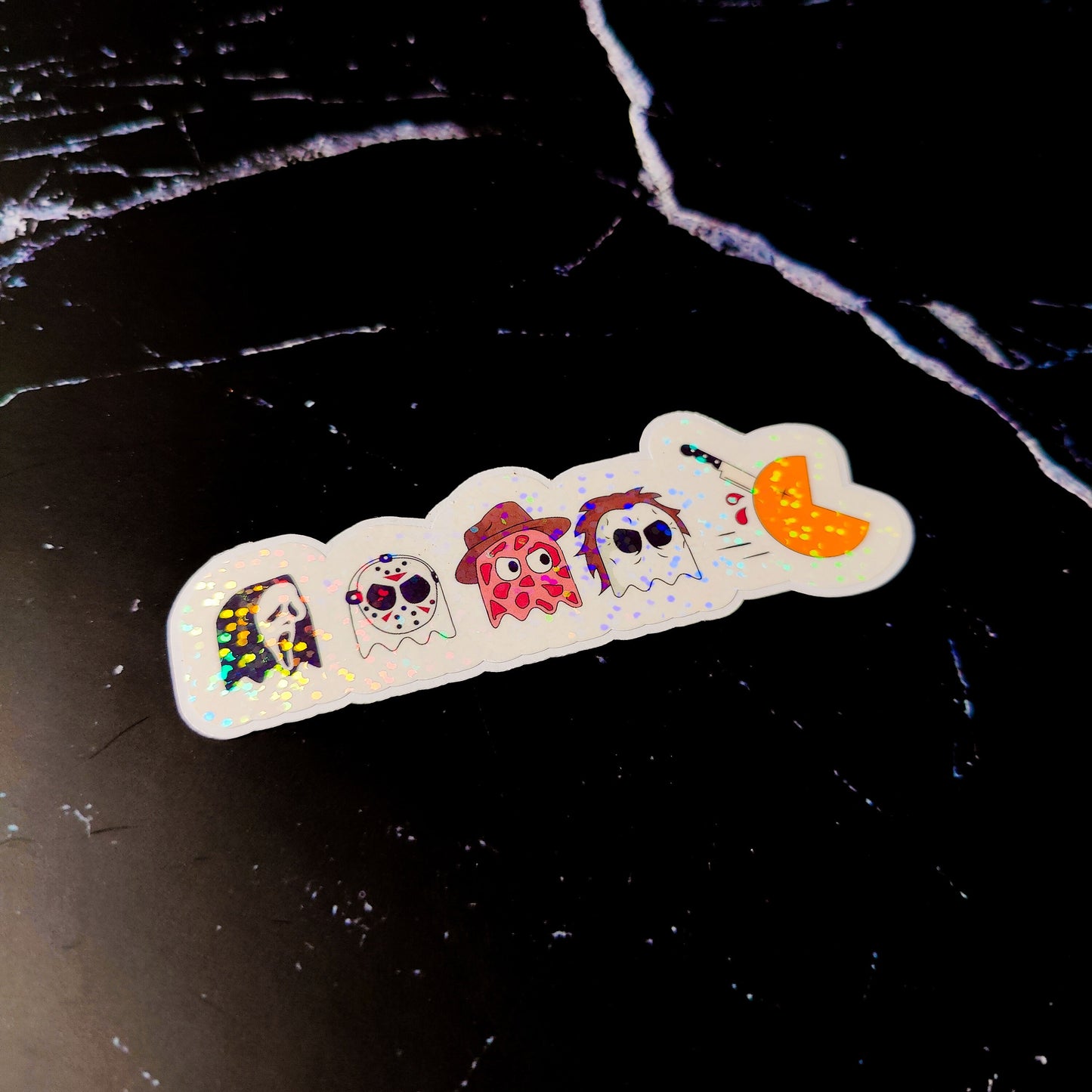 Pacman Halloween Character Holographic Sticker, Halloween Horror Friends, Easy Peel, Water Resistant, Gift for Horror Lovers, Spooky Gift
