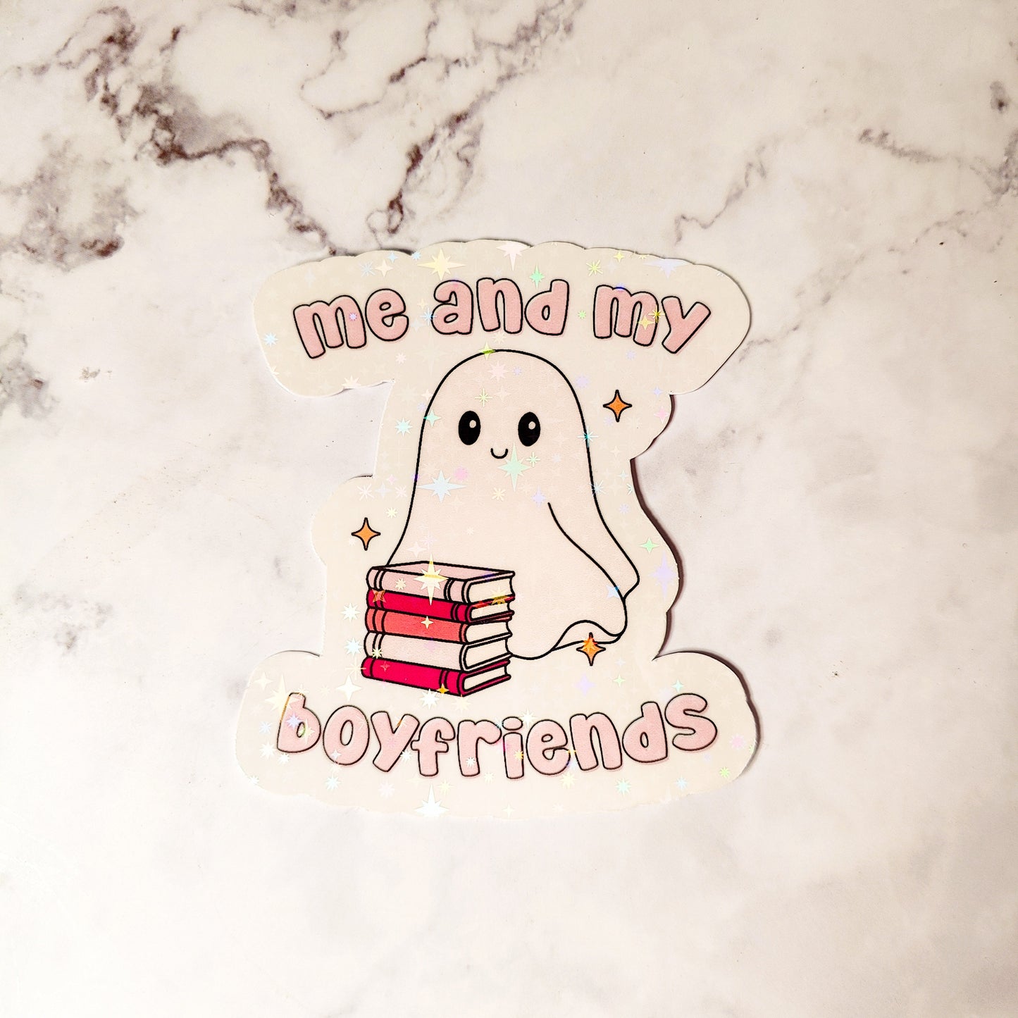 Me and My Boyfriends Ghost Holographic Sticker, Bookish Sticker, Booktok Laptop/Water Bottle Sticker, Water Resistant, Cute Bookworm Gift