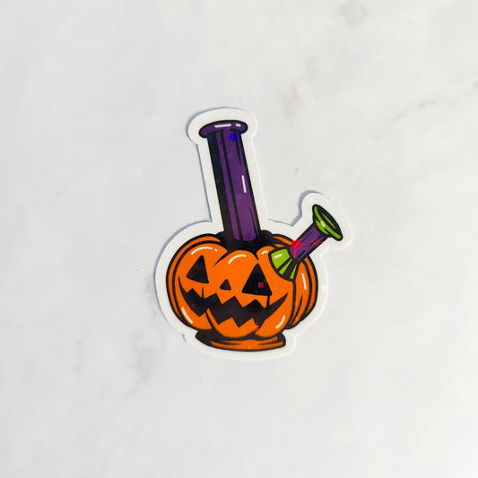 Pumpkin Bong Holographic Sticker, Water Resistant Sticker, Cannabis Decor Decal, Weed Accessory, Spooky Hemp Humor, Halloween Stoner Gift
