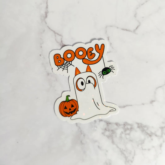 Spooky Booey Ghost Holographic Sticker, Funny Water Resistant Decal, Child Cartoon Character, Cute Halloween Gift for Moms